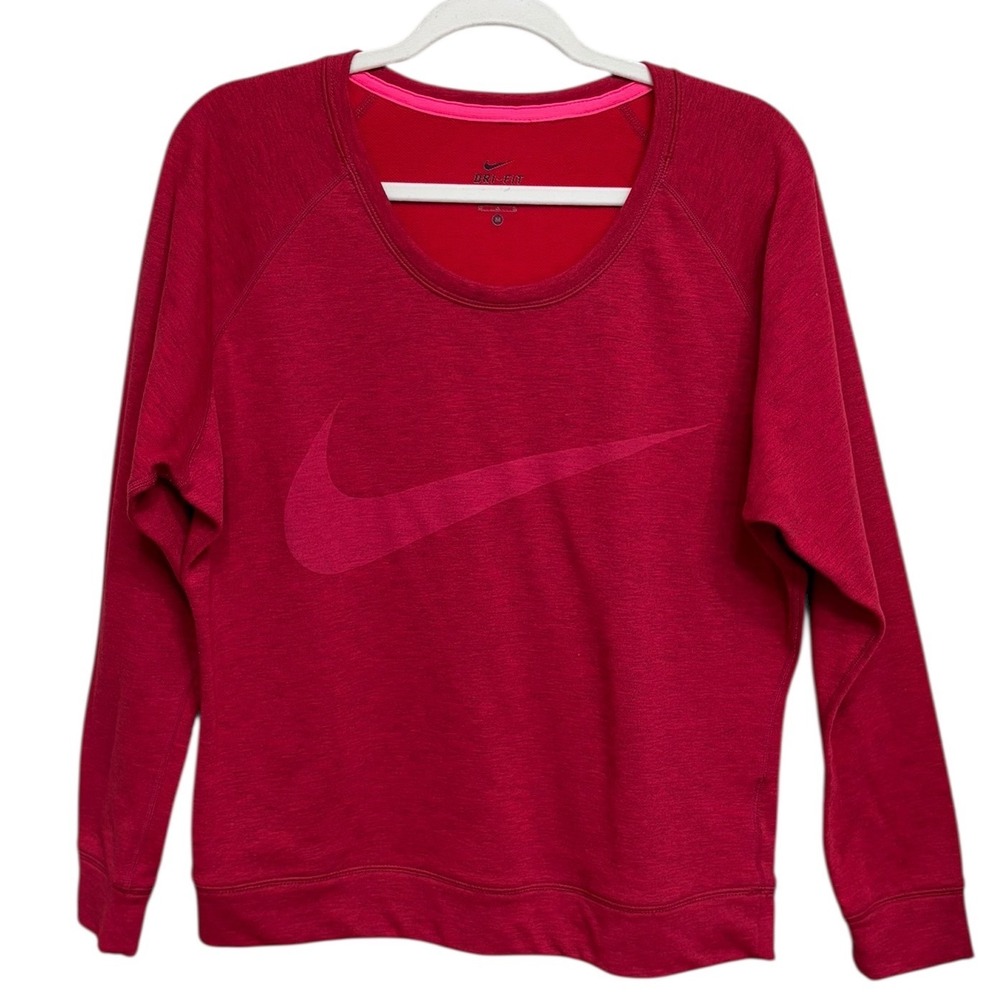 Nike Dri Fit Red Round Neck Sweatshirt Pullover Swoosh Athletic‎ Women Size M
